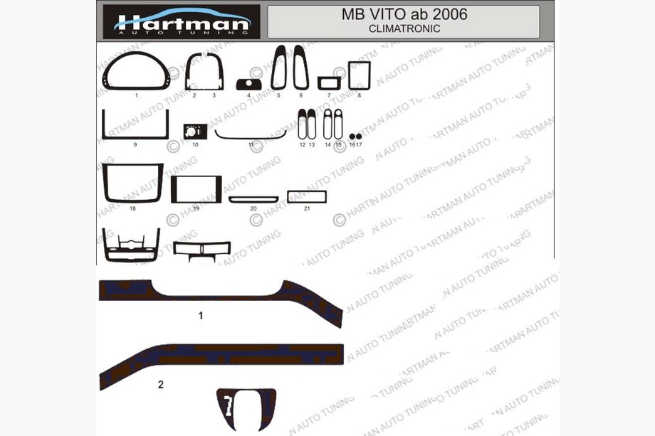 Mercedes Viano 2004–2014 Kryty palubnej dosky (model s elektronickou klimatizáciou) Image
