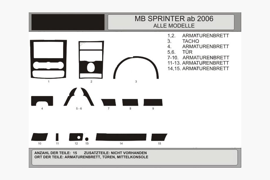Mercedes Sprinter W906 2006–2018 Sada líšt na palubnú dosku (15 dielov, VIP-Hartman) Čierna Image