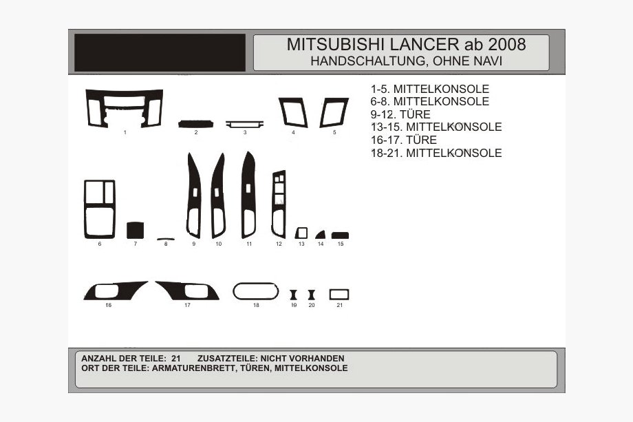Mitsubishi Lancer X 2008– Kryty palubnej dosky (Hartman) Svetlý karbón Image