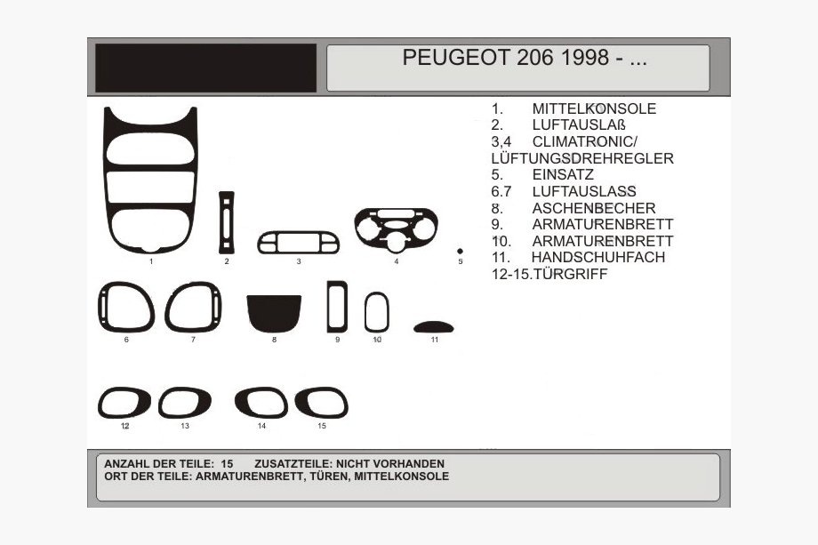 Peugeot 206 1998–2024 Kryty palubnej dosky (Hartman, 1998-2001) Karbon Image
