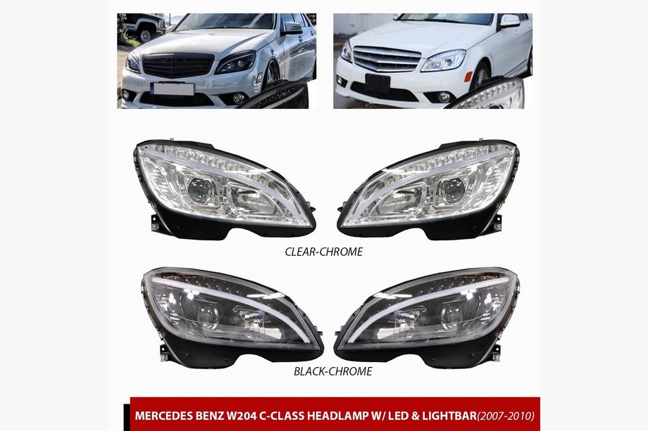 Mercedes trieda C W204 2007–2015 LED predné svetlomety (2007-2011, 2 ks) Čierna Image