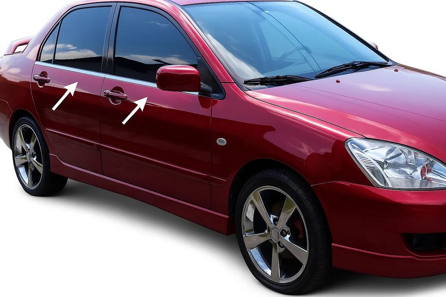 Mitsubishi Lancer 9 2004–2008 Vonkajšie okenné lišty (4 ks, nerez) OmsaLine – talianska nehrdzavejúca oceľ Image