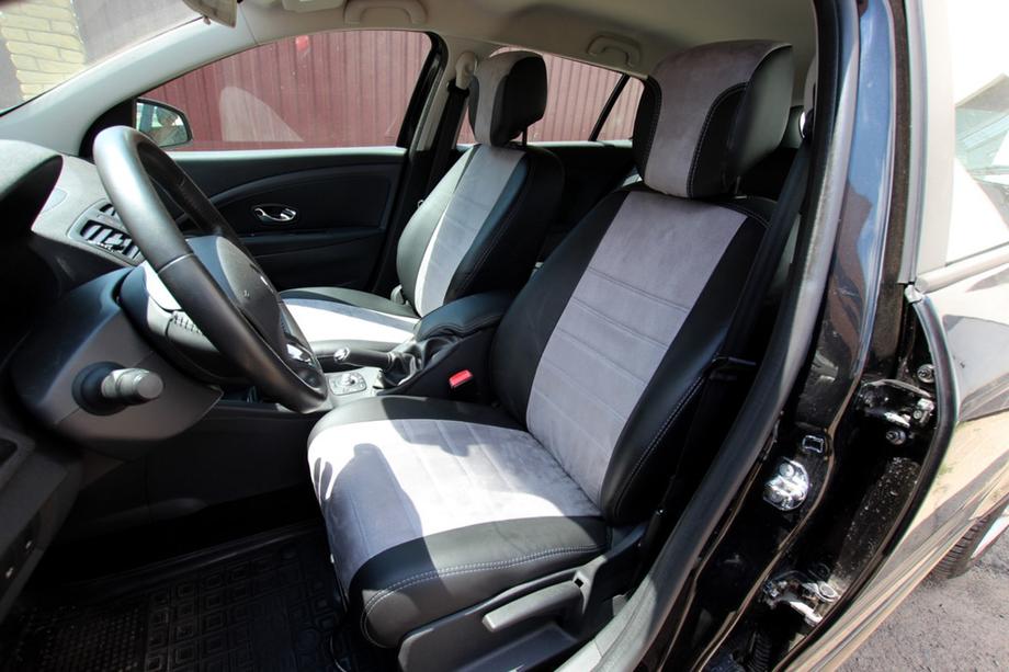 Renault Megane III 2009–2016 Autopoťahy z eko kože + látka + Antara Antara A0010 (kompletný interiér) Fotografia 1