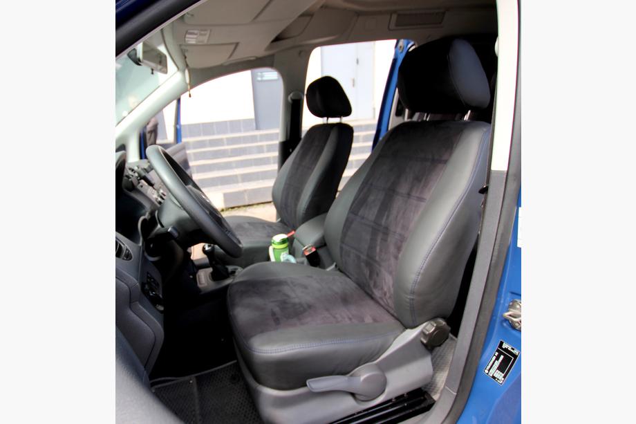 Volkswagen Caddy 2010–2015 Autopoťahy eko koža + tkanina + alcantara Antara A001b (kompletný interiér) Fotografia 11