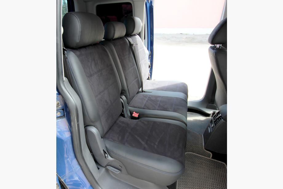Volkswagen Caddy 2010–2015 Autopoťahy eko koža + tkanina + alcantara Antara A001b (kompletný interiér) Fotografia 9