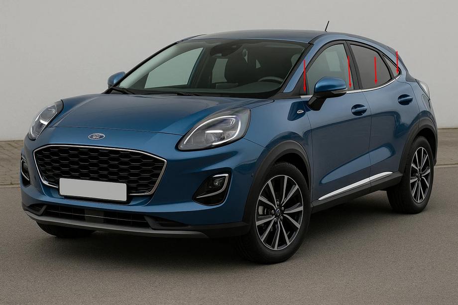 Ford Puma 2019– Spodné chrómové lišty okien (8 ks, nerez) Image