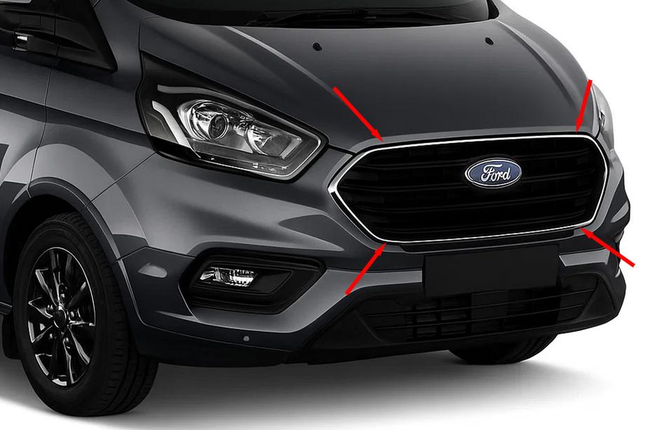 Ford Custom 2013–2022 Lišta na masku chladiča 2018+ (4 ks, nerez) Image