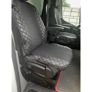 Poťah na sedadlo ECO koža a látka (1 ks, čierny s čiernym prešívaním + látka) fotografia 3