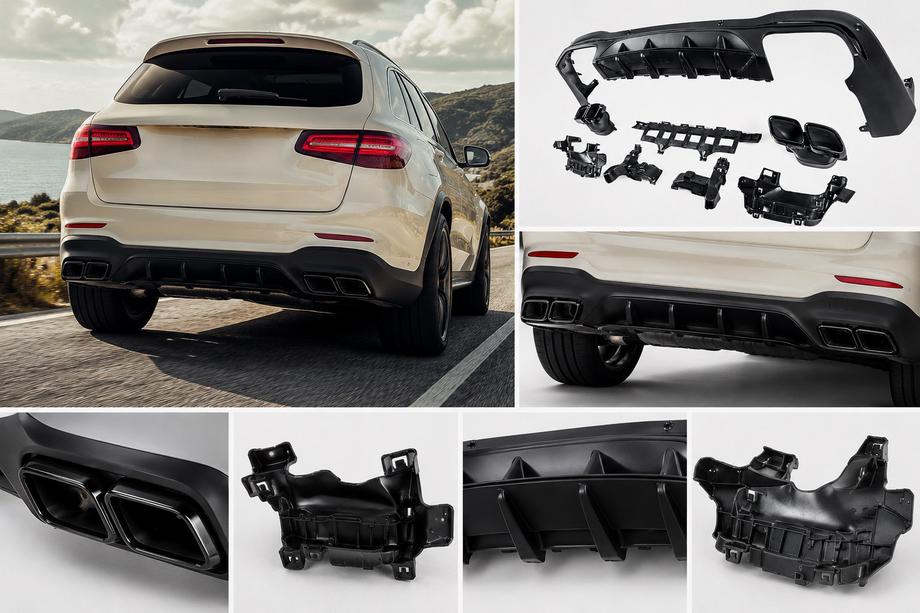 Mercedes GLC X253 2015–2022 Zadný difúzor s koncovkami výfuku Black (dizajn AMG63) Fotografia 1