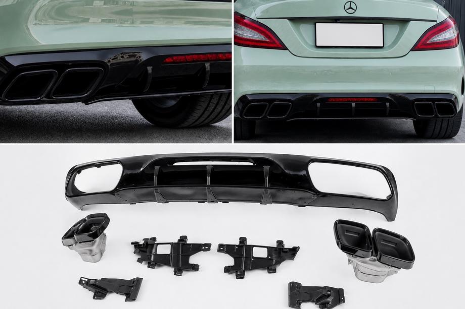 Mercedes CLS C218 2011–2018 Zadný difúzor s koncovkami výfuku Black (2015-2018, dizajn GT63) Fotografia 1