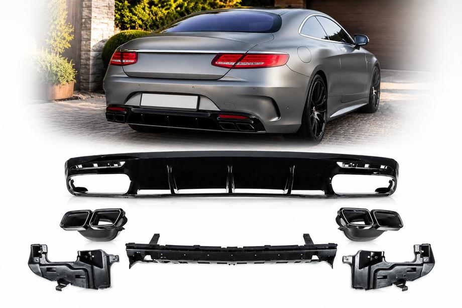 Mercedes S-class C217 Coupé 2014–2020 Zadný difúzor s koncovkami výfuku Black (2018-2020) Fotografia 1