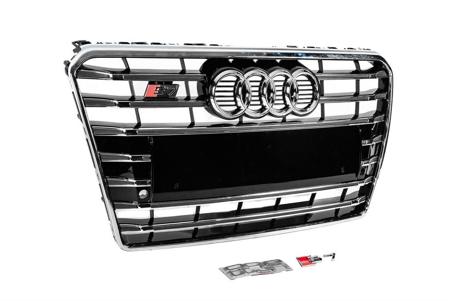 Audi A7 2010–2018 Predná maska S-Style (2010-2014, čierna s chrómom) Fotografia 3