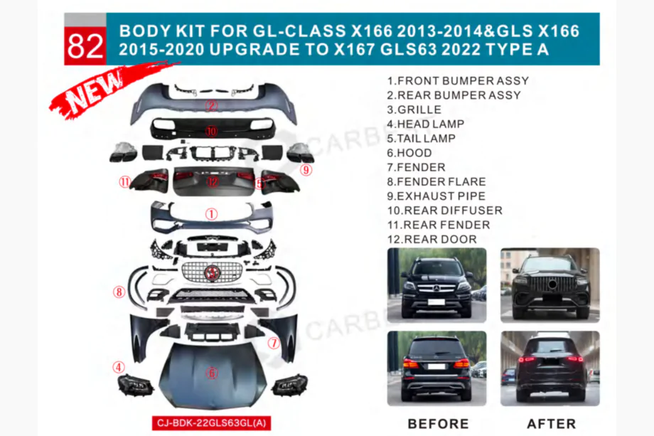 Mercedes GL/GLS trieda X166 2012–2019 Faceliftový prestavbový kit z X166 na GLS63 X167 (Type-A) Image