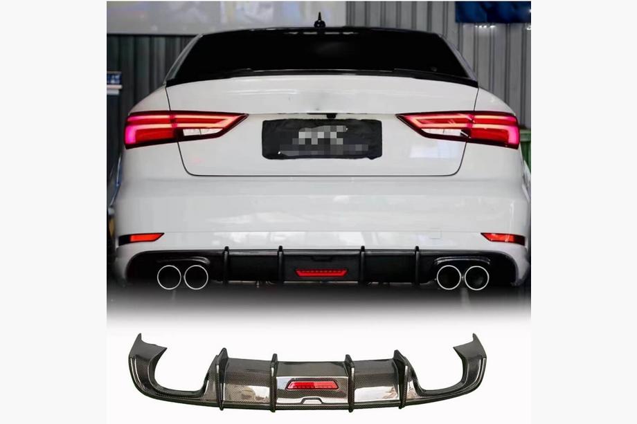 Audi A3 2012–2020 Difúzor zadného nárazníka s LED brzdovým svetlom (pre Base Sedan 2017-2020, karbón) Image