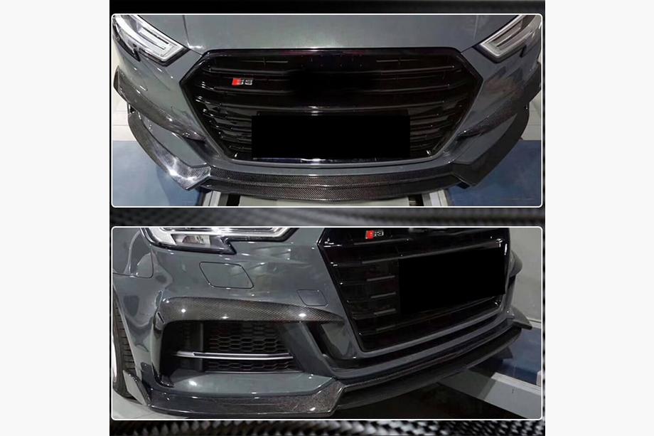 Audi A3 2012–2020 Lip spojler predného nárazníka Lip V4 (pre S-Line Sedan 2017-2020, karbón) Fotografia 4