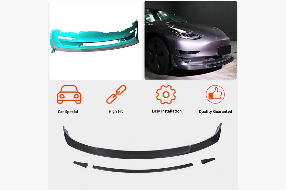 Tesla Model 3 2017– Lip spojler predného nárazníka Lip V2 (2017-2023, karbón) Fotografia 2