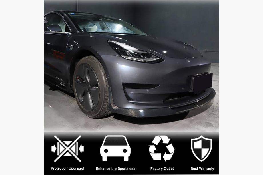 Tesla Model 3 2017– Lip spojler predného nárazníka Lip V2 (2017-2023, karbón) Fotografia 3