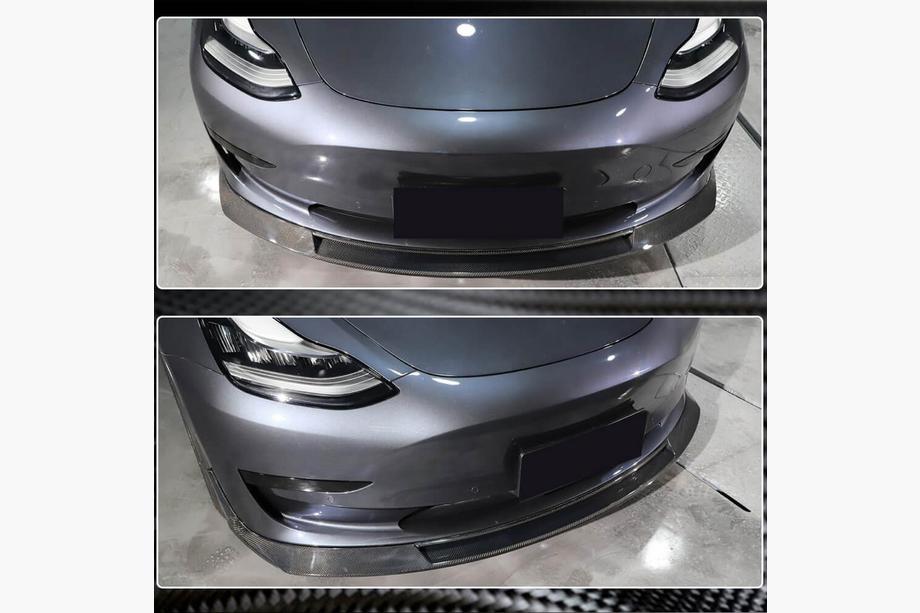 Tesla Model 3 2017– Lip spojler predného nárazníka Lip V2 (2017-2023, karbón) Fotografia 4