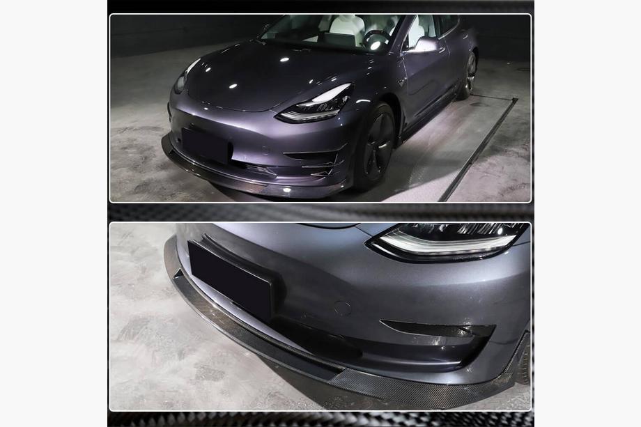 Tesla Model 3 2017– Lip spojler predného nárazníka Lip V2 (2017-2023, karbón) Fotografia 5