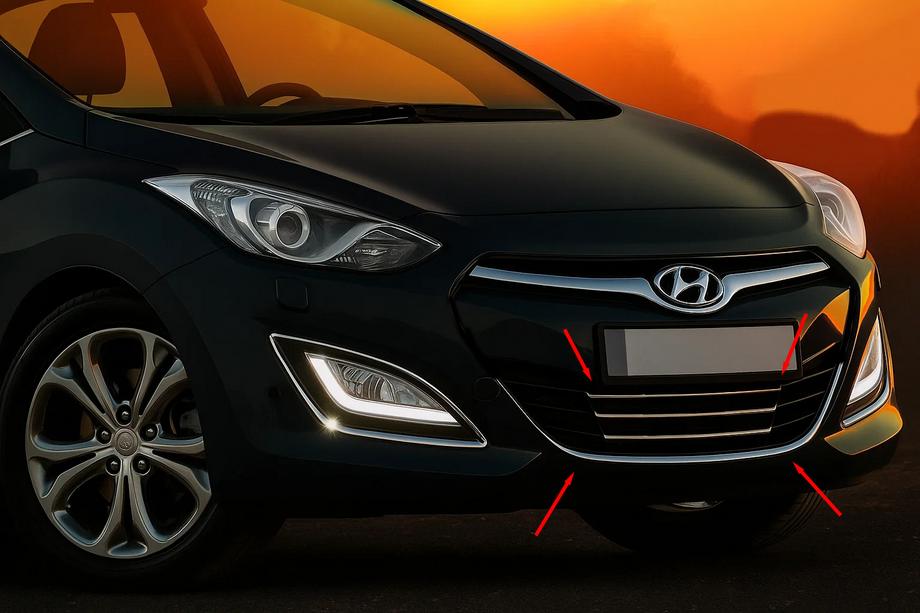 Hyundai I-30 2012–2017 Lišty na spodnú mriežku a okolo STYLE (nerez) Fotografia 1