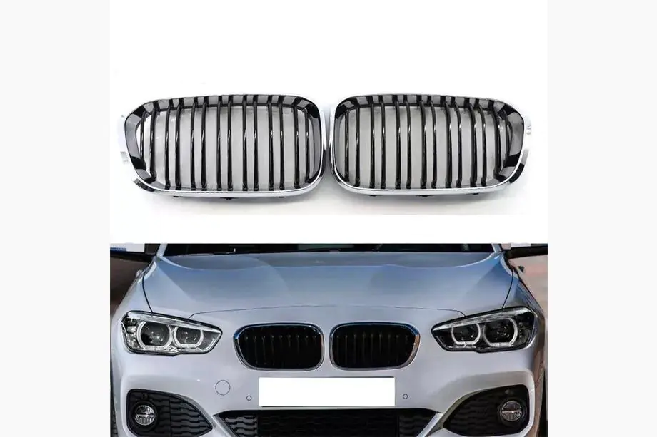 BMW 1. séria F20/F21 2011–2019 M-Look obličkové mriežky (2015-2019, lesklá čierna s chrómovým rámikom) Fotografia 2