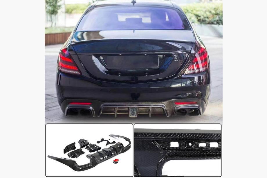 Mercedes S-class W222 2013–2022 Difúzor zadného nárazníka s koncovkami výfuku (pre S63/S65 AMG 2018-2021, karbón) Fotografia 1
