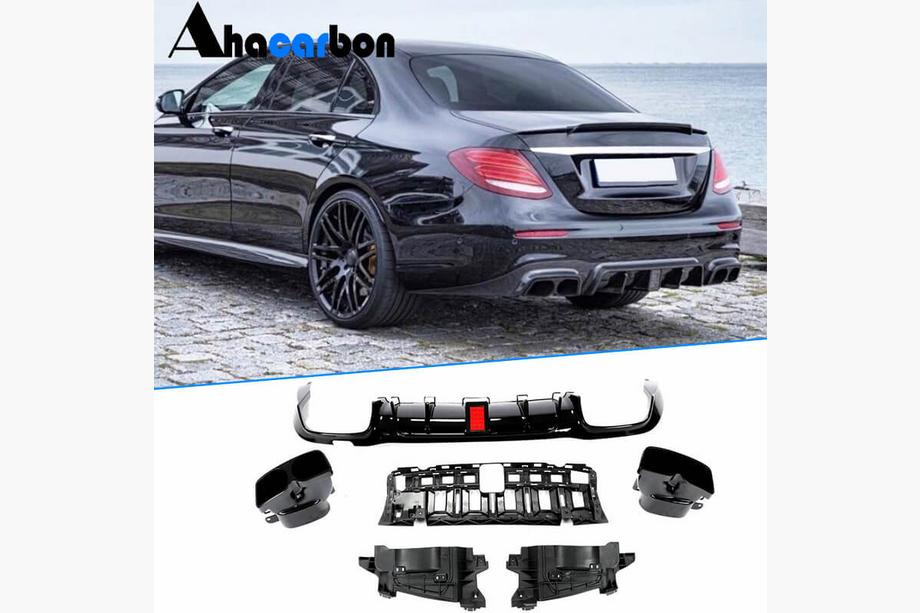 Mercedes Trieda E W213 2016–2023 Difúzor zadného nárazníka s koncovkami výfuku V1 (pre AMG/AMG-Line 2016-2019, karbón) Fotografia 1