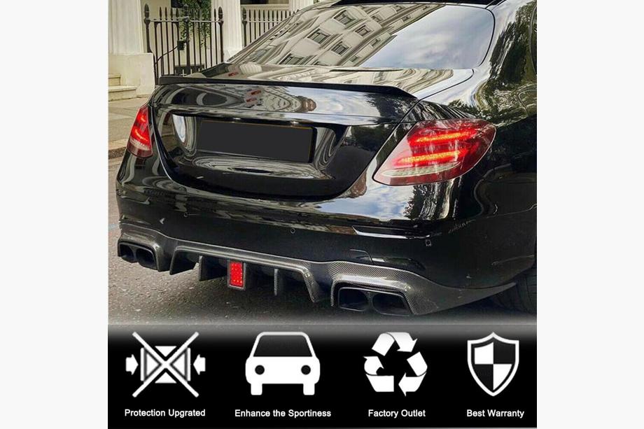 Mercedes Trieda E W213 2016–2023 Difúzor zadného nárazníka s koncovkami výfuku V2 (pre AMG/AMG-Line 2016-2019, karbón) Fotografia 3