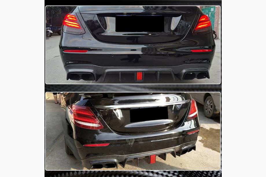 Mercedes Trieda E W213 2016–2023 Difúzor zadného nárazníka s koncovkami výfuku V2 (pre AMG/AMG-Line 2016-2019, karbón) Fotografia 5