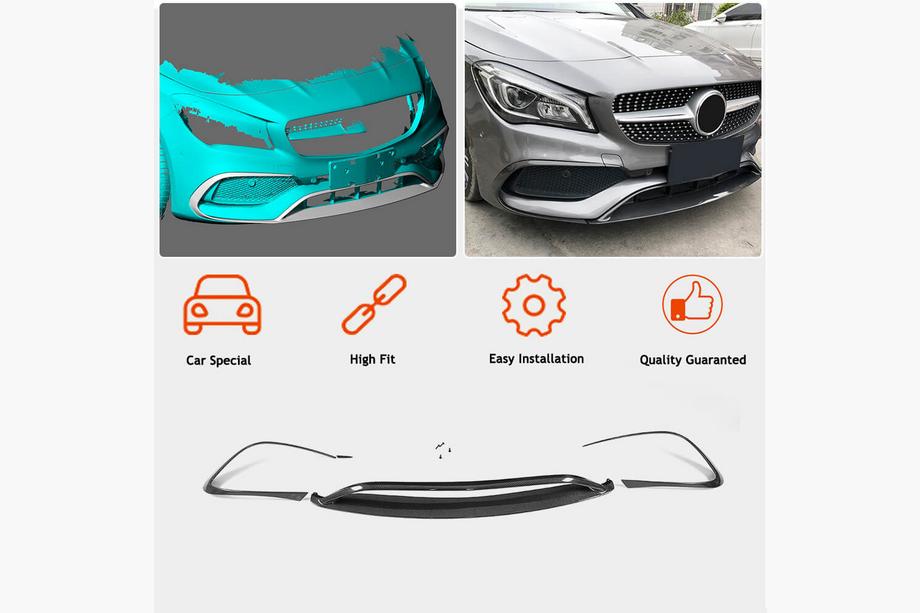 Mercedes CLA C117 2013–2019 Karbonová lišta predného nárazníka Lip (pre AMG-Line SD 2017-2019, carbon) Fotografia 2