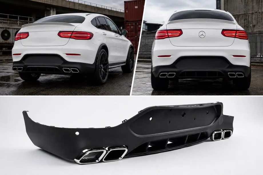 Mercedes GLC Coupé C253 2016–2023 Zadný difúzor s koncovkami výfuku Silver (dizajn AMG63) Image