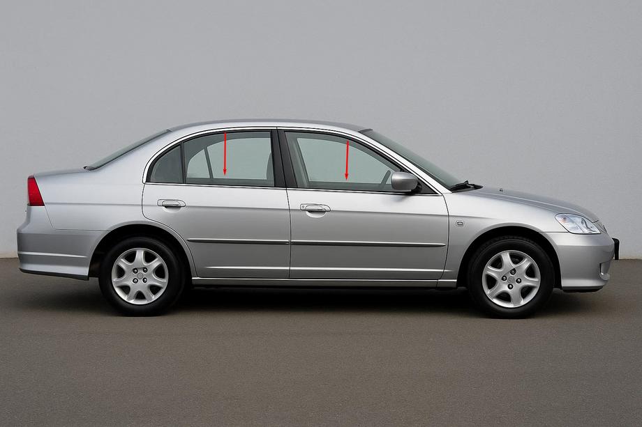 Honda Civic Sedan VII 2001–2006 Vonkajšie nerezové lišty okien (4 ks) Carmos - turecká oceľ Image