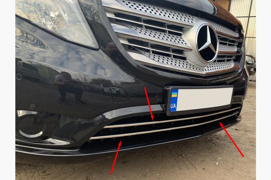 Mercedes Vito/V-trieda W447 2014– Kryty mriežky nárazníka (2 ks, nerez) Vito osobná verzia (čierny chróm) Fotografia 2