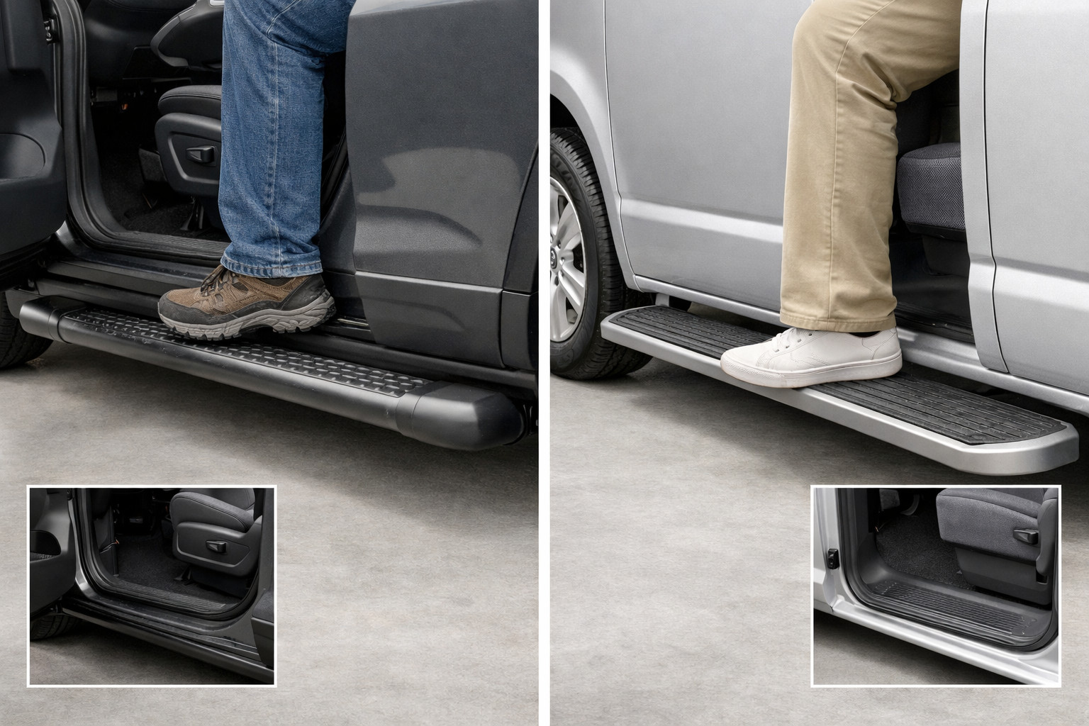 Bočné nášľapy pre SUV alebo dodávku: rozdiel v pohodlí