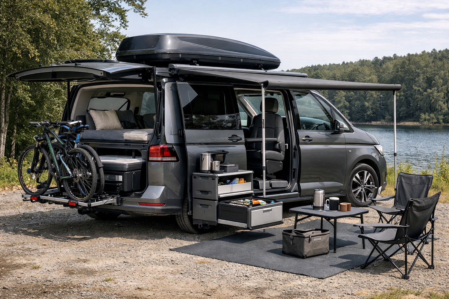 Čo namontovať na Volkswagen Caravelle T7 na rodinné výlety a prestavbu interiéru