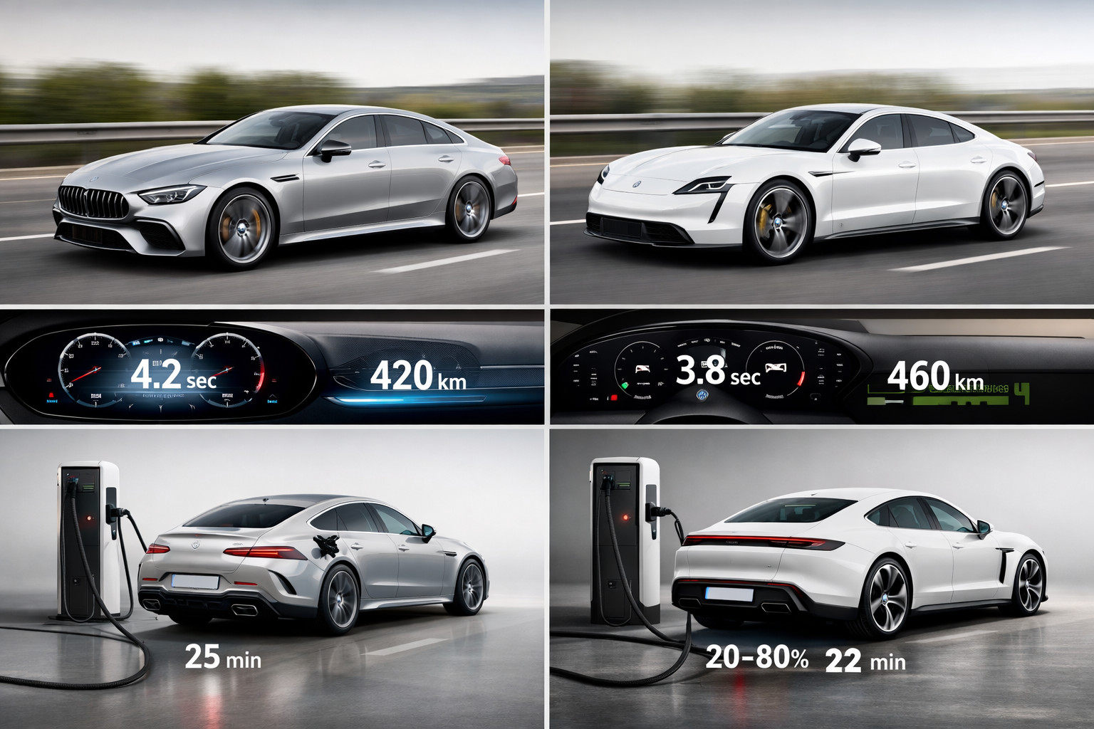 Mercedes-AMG GT 53 vs. Porsche Taycan 4S: dojazd, dynamika a nabíjanie