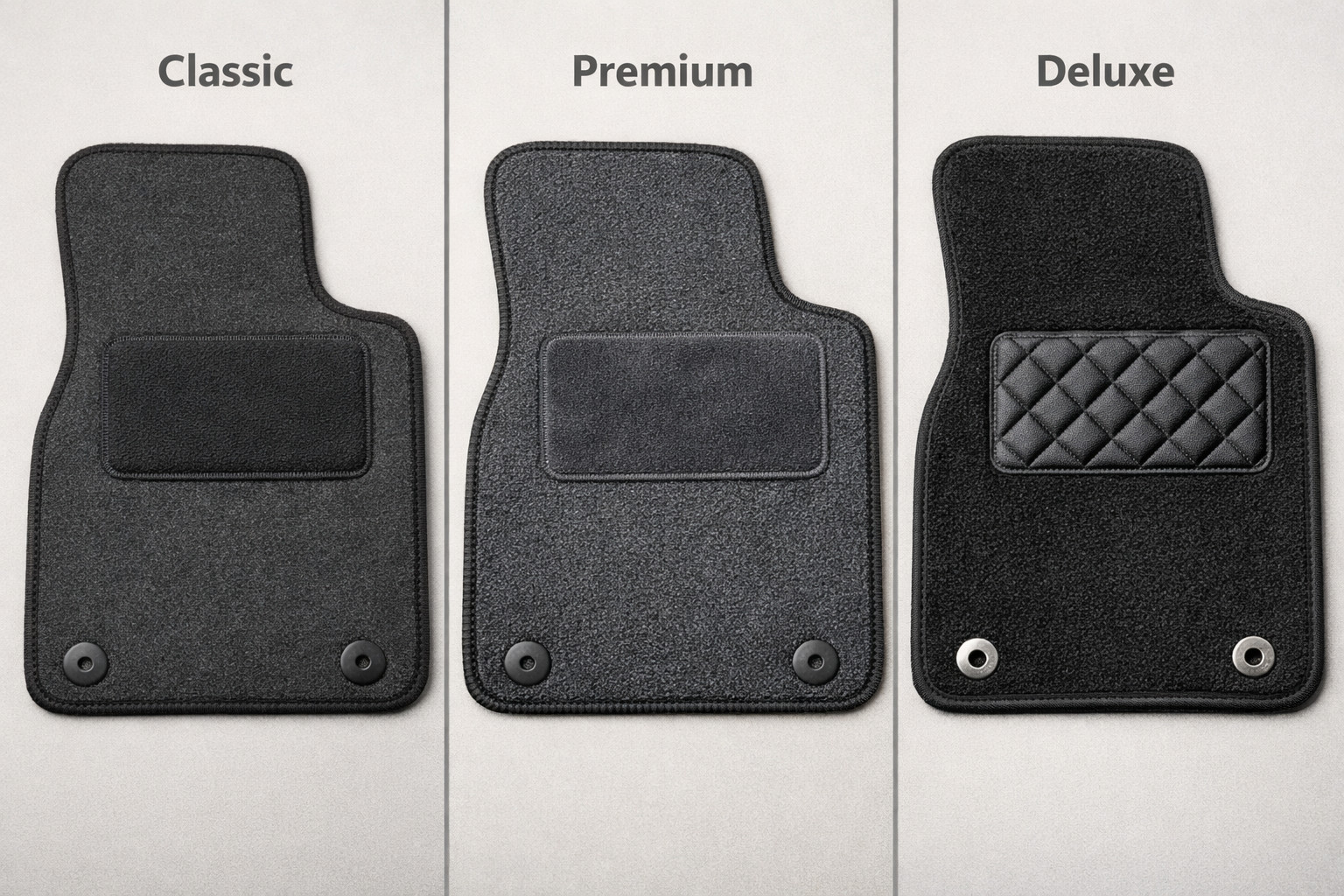 Textilné koberčeky Classic, Premium alebo Deluxe: akú úroveň zvoliť