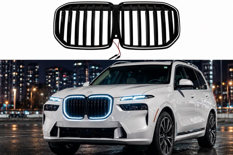 BMW X7 G07 2019– Ľadvinkové mriežky 1 Bar LED (2023+, čierny lesklý) Fotografia 1
