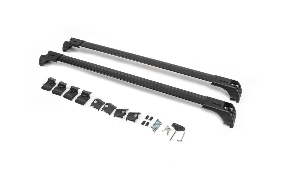 Priečniky na integrované strešné lyžiny, uzamykateľné na kľúč Skybar V2 (2 ks) do 120 cm, čierne Fotografia 4