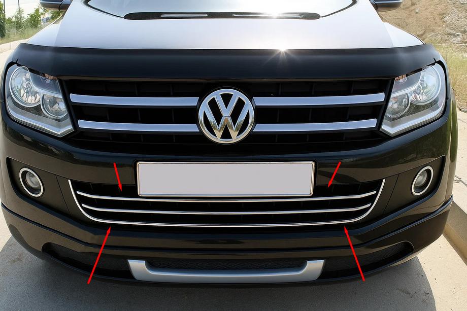 Volkswagen Amarok 2010–2022 Nerezové lišty na predný nárazník – „úsmev“ (3 ks) Fotografia 1