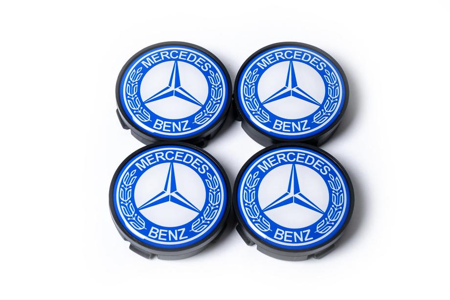 Mercedes-Benz Stredové krytky diskov 55,5 mm/57 mm bez krúžku (4 ks, modré) Fotografia 2