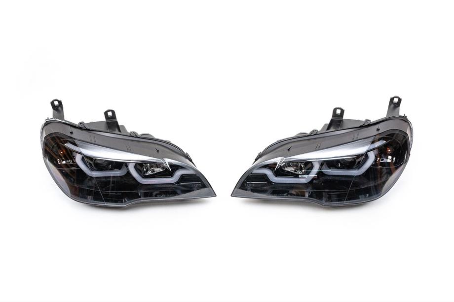 BMW X5 E70 2007–2013 Predné svetlomety s LED podsvietením (2 ks, tmavé) Fotografia 3