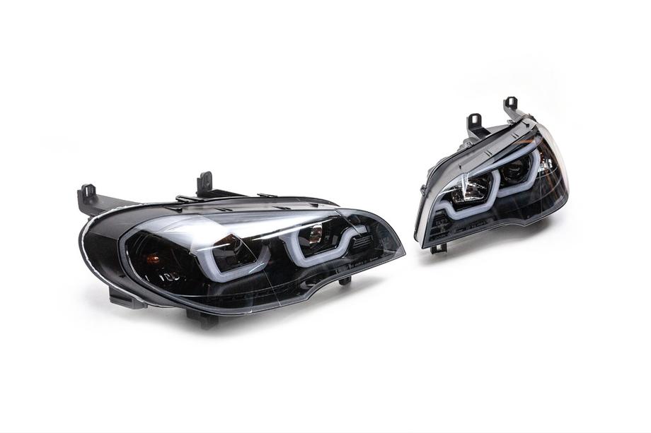 BMW X5 E70 2007–2013 Predné svetlomety s LED podsvietením (2 ks, tmavé) Fotografia 4