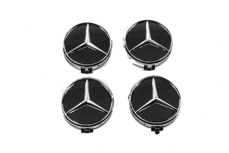 Mercedes-Benz Stredové krytky diskov 70/75 mm s krúžkom (4 ks, čierne) Fotografia 2