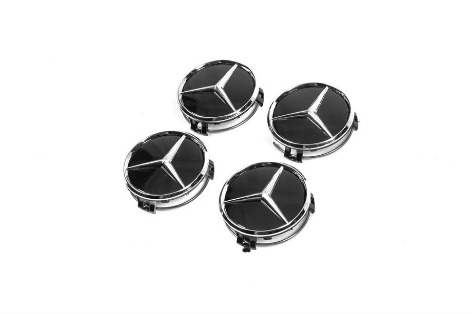 Mercedes-Benz Stredové krytky diskov 70/75 mm s krúžkom (4 ks, čierne) Fotografia 3