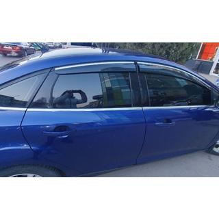 Okenné veterné deflektory s chrómovou lištou HB/Sedan (4 ks, Sunplex Chrome) Ford Focus III 2011–2017 fotografia 3