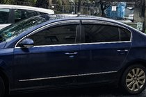 Volkswagen Passat B6 2006–2012 Okenné deflektory s chrómovou lištou (4 ks, Sunplex Chrome) fotografia 3