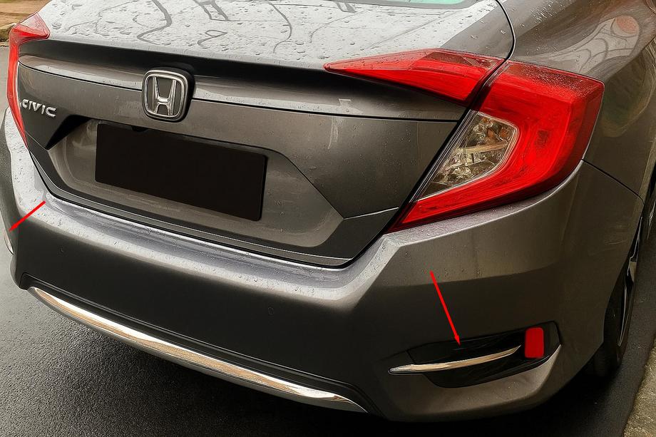 Honda Civic Sedan X 2016–2021 Nerezové chrómové kryty zadných hmloviek (2 ks) Fotografia 1