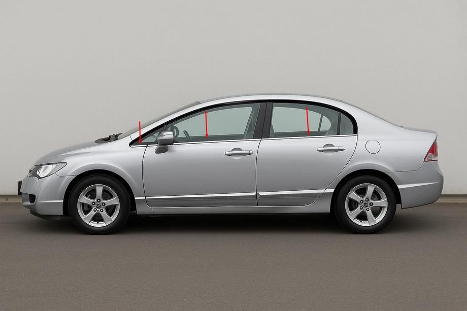 Honda Civic Sedan VIII 2006–2011 Spodné okenné lišty (6 ks, nerez) OmsaLine – talianska nehrdzavejúca oceľ Image
